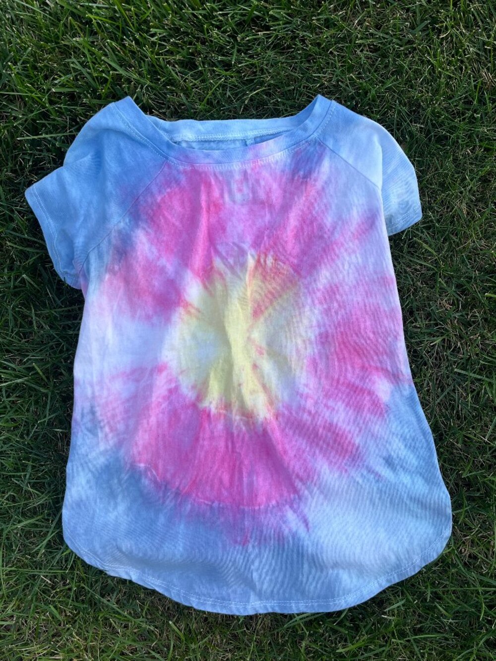 Pet Dog Large (25-50 lbs) Pink, Yellow & Blue Bullseye Tie-Dye Shirt
